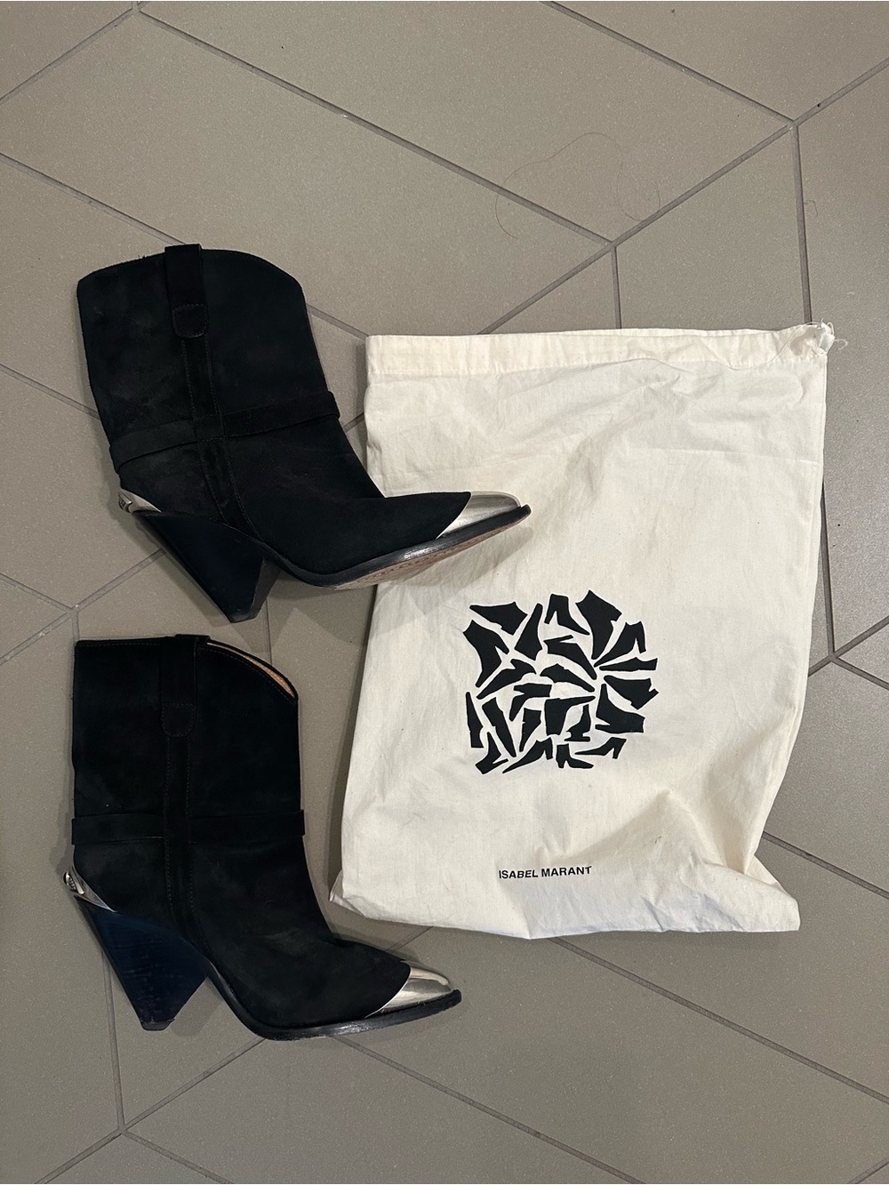 Isabel Marant Lamsy Black Suede Silver Metal Toe Boots - Picture 4 of 6